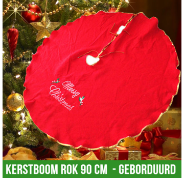 Allernieuwste.nl® KerstboomROK Geborduurd - Rood met Gouden Bies - 90 cm