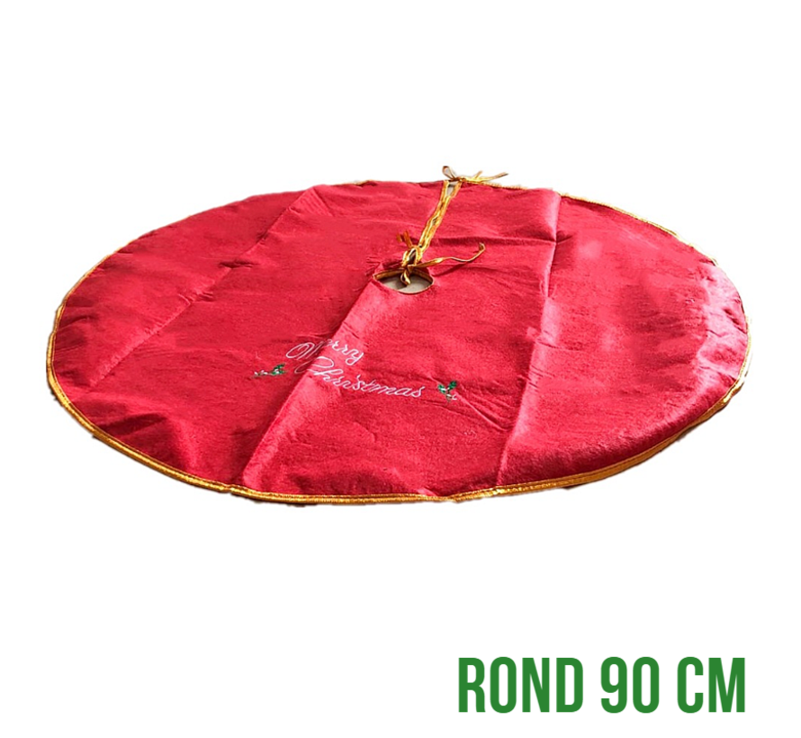 Allernieuwste KerstboomROK Geborduurd - Rond Kerstboomkleed onder de Kerstboom - Decoratie Kleed Kerst - Rood met Gouden Bies - 90 cm