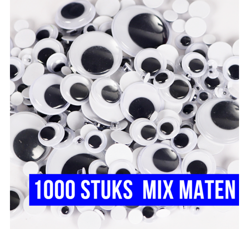 Allernieuwste.nl® Allernieuwste 1000 Stuks Wiebelogen Mix 4 tot 12 mm - Bewegende Zelfklevende Wiebel Oogjes Mix - Creatieve Knutsel Ogen Zwart Wit 1000 STUKS