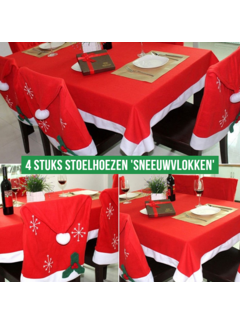 Allernieuwste.nl® 4 Stuks LUXE Kerst Stoelhoezen - Sneeuwvlokken