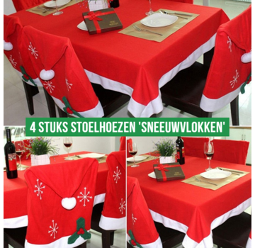 Allernieuwste.nl® 4 Stuks LUXE Kerst Stoelhoezen - Sneeuwvlokken