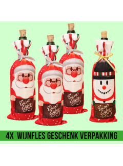 Allernieuwste.nl® 4 STUKS Wijnfles Zak KERST van Stof