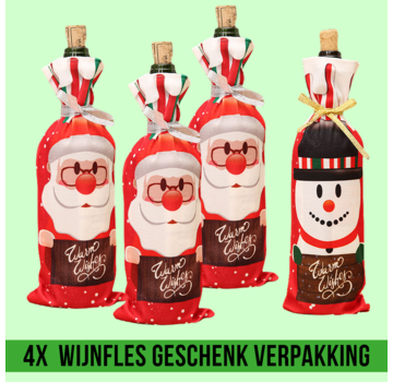 Allernieuwste.nl® 4 STUKS Wijnfles Zak KERST van Stof