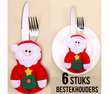 Allernieuwste.nl® 6 stuks Kerstman Bestekhouders - 14 x 10 cm Rood Wit