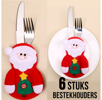 Allernieuwste.nl® 6 stuks Kerstman Bestekhouders - 14 x 10 cm Rood Wit