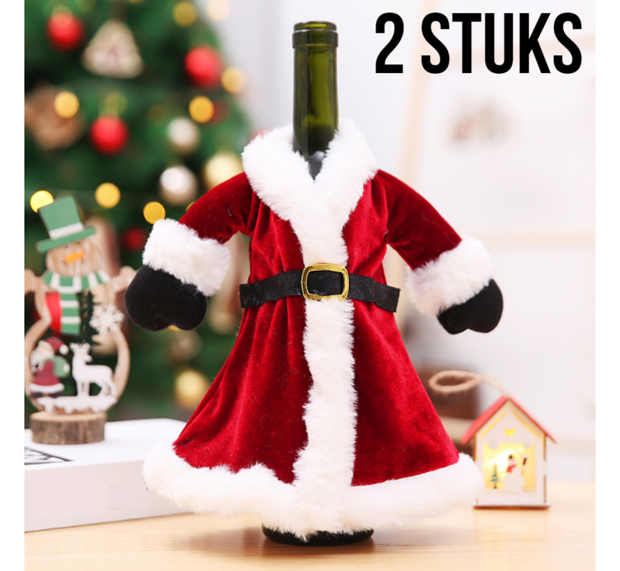 Allernieuwste® LUXE SET van 2 STUKS Wijn Fles Hoes Zak van Stof Kerst Cadeau Wijnfles Verpakking - Kerst Luxe Wijn Geschenk Wijnzak Wijnhoes Kerstdagen - Wijn Kado Kerstmis - SET 2 STUKS - Rood