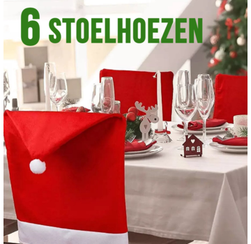 Allernieuwste.nl® 6 stuks Kerst Stoelhoezen - Rood en Wit