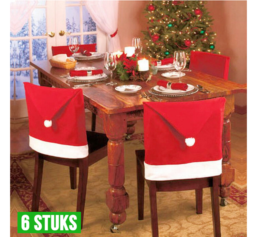 Allernieuwste® 6 stuks Kerst Stoelhoezen - Kerstmuts Stoel Decoratie - Kerstmis Diner Stoelversiering Cover - Rugleuninghoes Stoelhoes - 62x50cm Rood en Wit