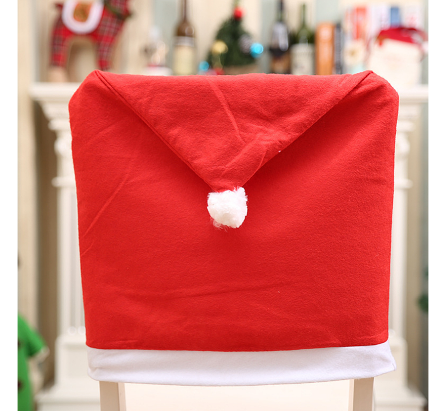 Allernieuwste® 8 stuks Kerst Stoelhoezen Kerstmis Diner Stoelversiering Cover Kerstmuts Stoel Decoratie - 62x50cm Rood-Wit