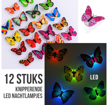 Allernieuwste.nl® 12 Stuks LED Vlinder Nachtlampjes