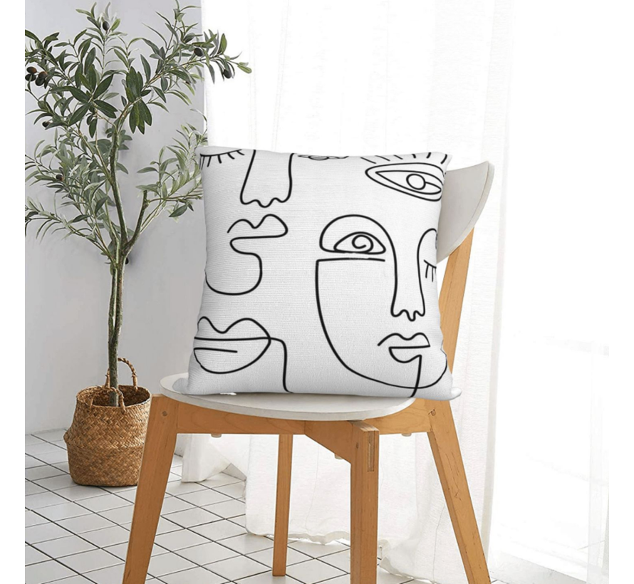 Allernieuwste® Kussen Abstracte Gezichten - Minimalistische Kussenhoes Polyester Peach Skin Perzikhuid - Kussenovertrek - Kleur 45 x 45 cm