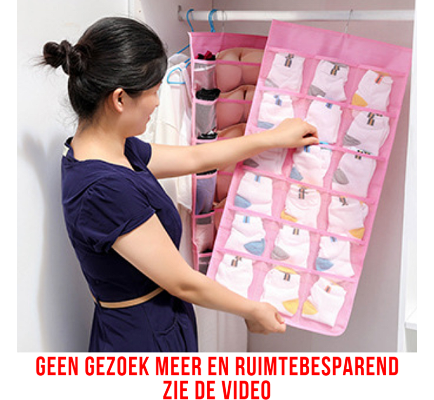 Allernieuwste® Hangende BH Ondergoed Organizer - 24 Opbergvakken 2-zijdig - Kast-ruimtebesparend - 24 vaks ROSE