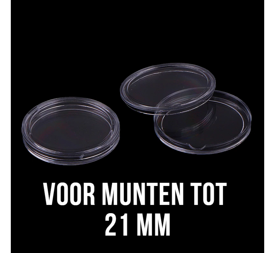 Allernieuwste 40 stuks Muntcapsules Ø 21 mm - Transparante Munt Capsules - Munthouders voor gouden en zilveren munten, penningen, tokens - Doorzichtig Glashelder Kunststof 21mm