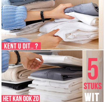 Allernieuwste.nl® Set 5 STUKS T-shirt Kleding Opbergsysteem WIT