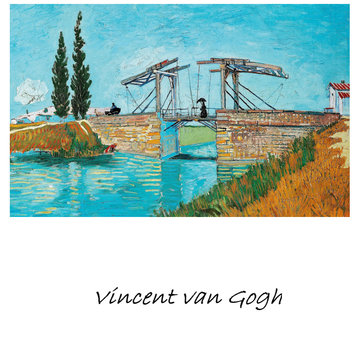 Allernieuwste.nl® Canvas Schilderij Vincent Van Gogh De brug van Langlois bij Arles - Kunst - Postimpressionisme - 60 x 80 cm - Kleur