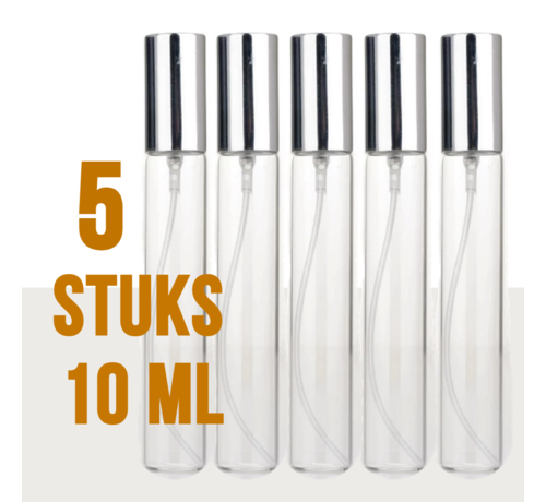 LaGloss® LaGloss® 5 STUKS Mini Parfum Verstuivers 10 ml Navulbaar - 5x Lege Helder Glas Hervulbare Parfumfles Tasverstuiver - 11.4 x 1.4 cm - 10ML - Ongeparfumeerd - Zilver Dop