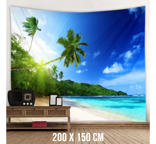 Allernieuwste.nl® Allernieuwste® Urban Loft Wandkleed XL Wandtapijt Caribisch Strand met Palmen Wanddecoratie Muurkleed Tapestry - Palmenstrand - 200 x 150 cm