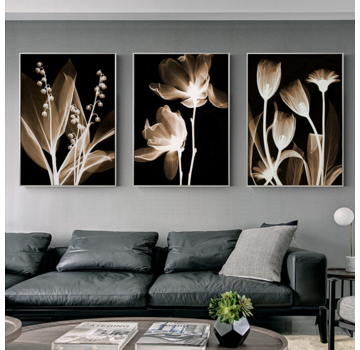 Allernieuwste.nl® Canvas Schilderij Luxe Bloemenpracht Stilleven - SET 3x 30x40cm