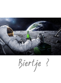 Allernieuwste.nl® Canvas Schilderij Astronaut op de Maan met Biertje -  40 x 80 cm