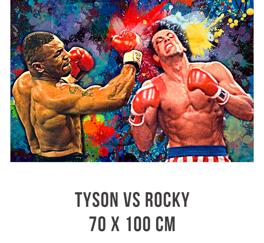 Allernieuwste.nl® Canvas Schilderij Boksers Mike Tyson vs Rocky - Sport Boksen - Film - Graffiti - 70 x 100 cm