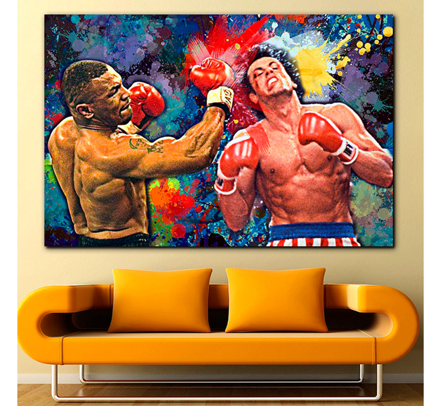 Allernieuwste.nl® Canvas Schilderij Boksers Mike Tyson vs Rocky - Sport Boksen - Film - Graffiti - 70 x 100 cm