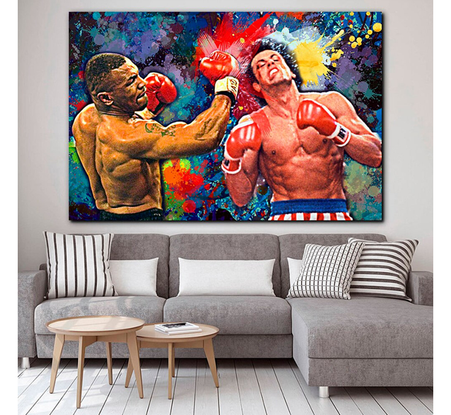 Allernieuwste.nl® Canvas Schilderij Boksers Mike Tyson vs Rocky - Sport Boksen - Film - Graffiti - 70 x 100 cm