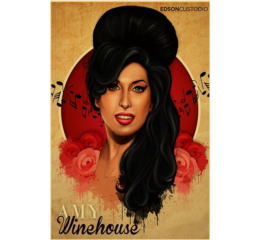 Allernieuwste.nl® Canvas Schilderij Amy Winehouse Zangeres - Vintage - Muziek - kleur - 50 x 75 cm