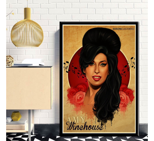 Allernieuwste.nl® Allernieuwste.nl® Canvas Schilderij Amy Winehouse Zangeres - Vintage - Muziek - kleur - 50 x 75 cm