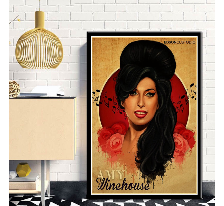 Allernieuwste.nl® Canvas Schilderij Amy Winehouse Zangeres - Vintage - Muziek - kleur - 50 x 75 cm