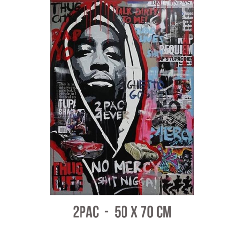 Allernieuwste.nl® Allernieuwste.nl® Canvas Schilderij Tupac Shakur - 2PAC - Rapper Hip Hop - Kleur Graffiti - 50 x 70 cm