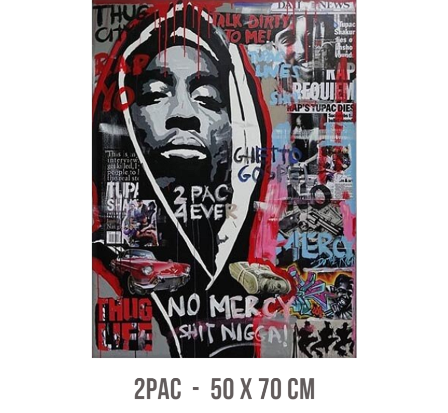 Allernieuwste.nl® Canvas Schilderij Tupac Shakur - 2PAC - Rapper Hip Hop - Kleur Graffiti - 50 x 70 cm