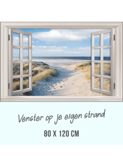 Allernieuwste.nl® Canvas Schilderij Extra Venster met Uitzicht op het Strand - 80 x 120cm