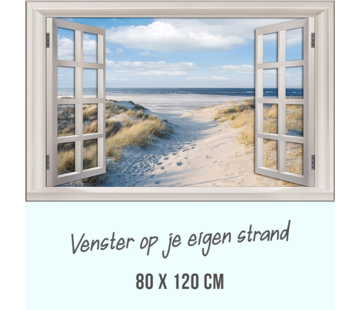 Allernieuwste.nl® Canvas Schilderij Extra Venster met Uitzicht op het Strand - 80 x 120cm