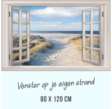 Allernieuwste.nl® Canvas Schilderij Extra Venster met Uitzicht op het Strand - 80 x 120cm