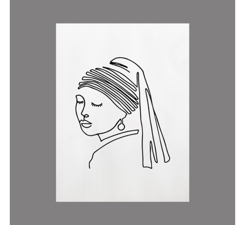 Allernieuwste.nl® Allernieuwste.nl® Canvas Schilderij Johannes Vermeer Meisje met de Parel - Grafisch Minimalisme - Zwart Wit - 50 x 70 cm