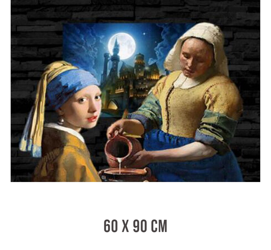 Allernieuwste.nl® Canvas Schilderij Johannes Vermeer Melkmeisje PLUS Meisje met de Parel - Compilatie - Kleur - 60 x 90 cm