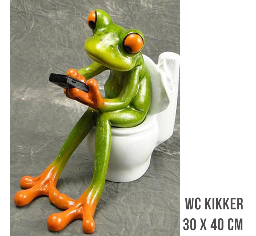 Allernieuwste.nl® Canvas Schilderij WC Kikker met Mobiele Telefoon - Humor - Toilet Kikker met Mobieltje - kleur - 30 x 40 cm