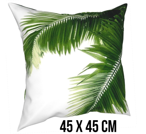 Allernieuwste.nl® Allernieuwste® Kussen Tropische Palm Bladeren - Kussenhoes Polyester Peach Skin Perzikhuid - Kussenovertrek Natuur - Kleur groen 45 x 45 cm