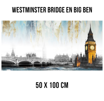 Allernieuwste.nl® Canvas Schilderij Westminster Bridge en Big Ben Engeland - 50 x 100 cm