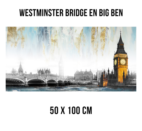 Allernieuwste.nl® Allernieuwste.nl® Canvas Schilderij Westminster Bridge en Big Ben Engeland - kleur - 50 x 100 cm