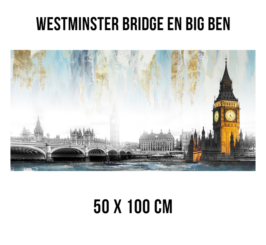 Allernieuwste.nl® Canvas Schilderij Westminster Bridge en Big Ben Engeland - kleur - 50 x 100 cm