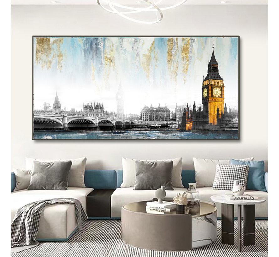 Allernieuwste.nl® Canvas Schilderij Westminster Bridge en Big Ben Engeland - kleur - 50 x 100 cm