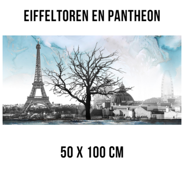 Allernieuwste.nl® Canvas Schilderij Eiffeltoren en PanthÃ©on Frankrijk - 50 x 100 cm
