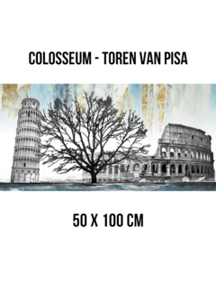 Allernieuwste.nl® Canvas Schilderij Colosseum Toren van Pisa Italië - 50 x 100 cm