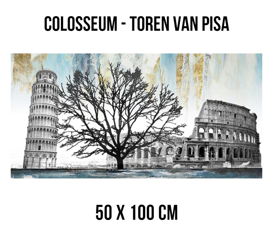 Allernieuwste.nl® Canvas Schilderij Colosseum Toren van Pisa ItaliÃ« - kleur - 50 x 100 cm