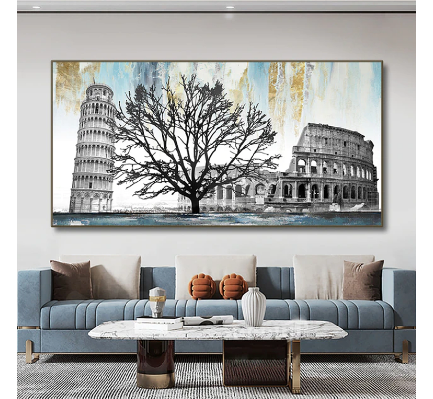 Allernieuwste.nl® Canvas Schilderij Colosseum Toren van Pisa ItaliÃ« - kleur - 50 x 100 cm