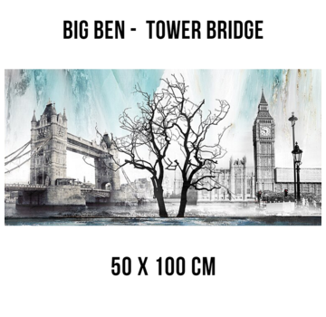 Allernieuwste.nl® Canvas Schilderij Big Ben Tower Bridge Engeland - 50 x 100 cm