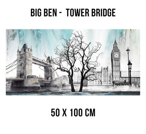 Allernieuwste.nl® Allernieuwste.nl® Canvas Schilderij Big Ben Tower Bridge Engeland - kleur - 50 x 100 cm