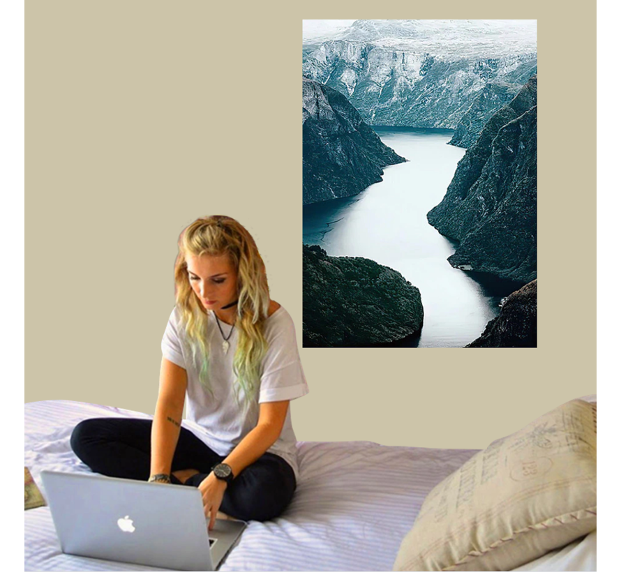 Allernieuwste® Canvas Schilderij Noorse Fjorden Noorwegen - Natuur Skandinavië - kleur - 60 x 80 cm
