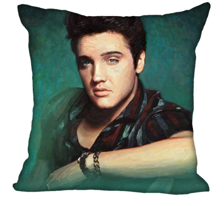 Allernieuwste® Kussen Elvis Presley The King - Kussenhoes Katoen Linnen - Kussenovertrek Kleur 45 x 45 cm